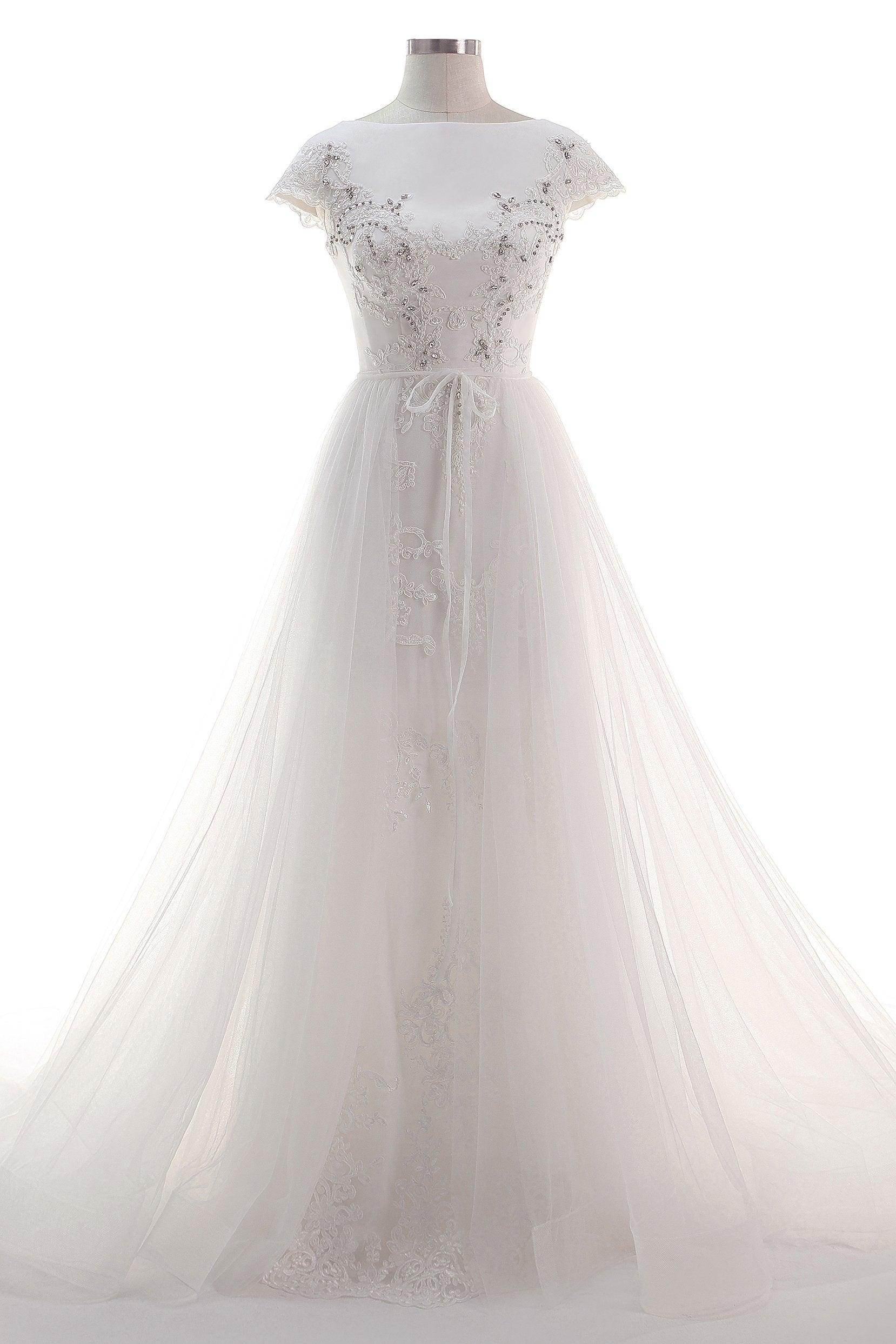 A-Line Court Train Tulle Wedding Dress CW2456 - COCOMELODY